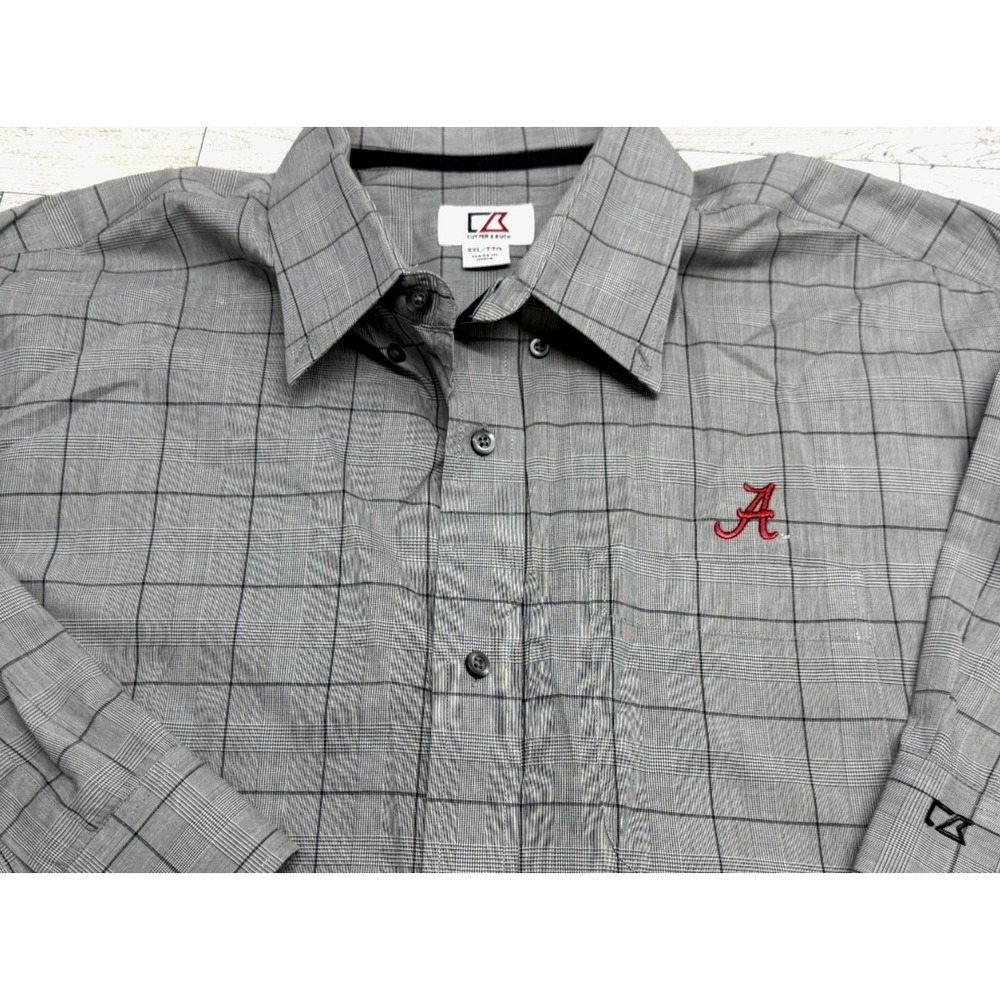 Cutter & Buck Alabama Crimson Tide Plaid Shirt Men's XXL Black White Button Down